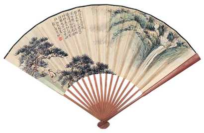 黄孝纾 秦裕 丙戌（1946年）作 山水 梅花 成扇